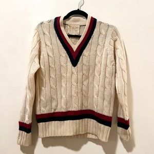 Vintage Virgin Wool Striped V-neck Sweater